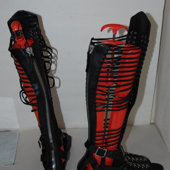 38/US8❤️ Diesel Black Gold Leather GLADIATOR Flat Heels Sandals Boots ITALY - Picture 10 of 12